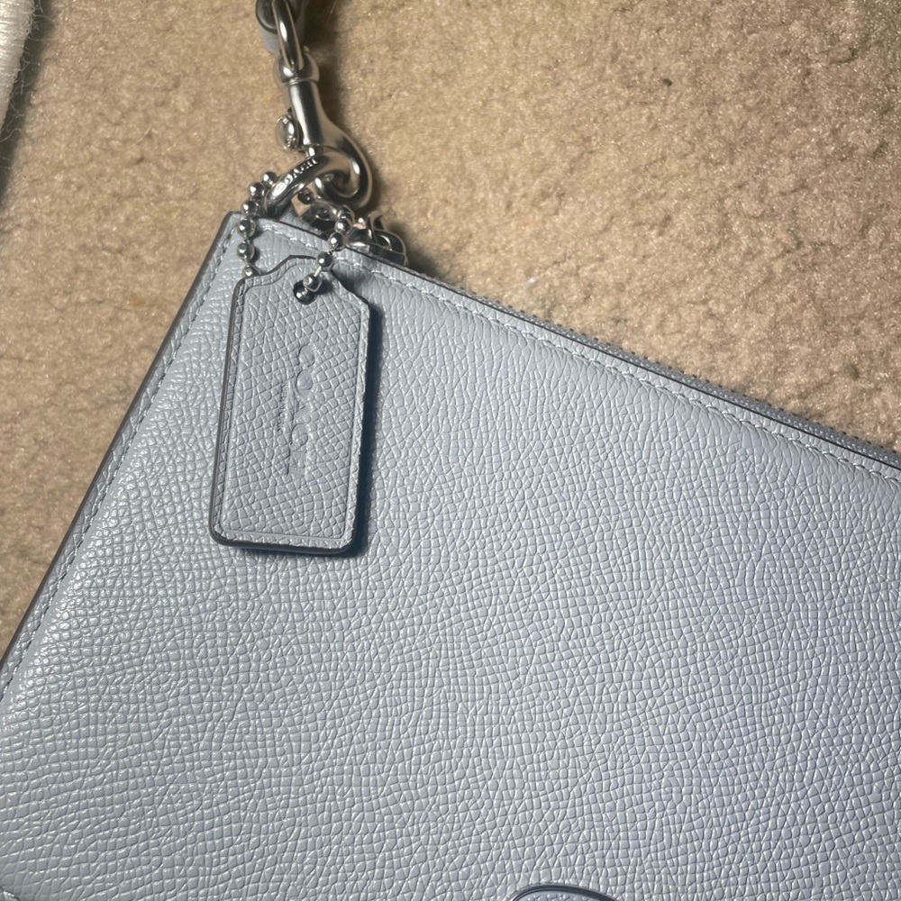 Coach 🩶🩵 mini Grey Blue Signature Canvas Pouch bag wristlet purse NWOT - Picture 11 of 15